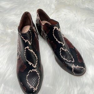 crown & ivy Black and Brown Snake Print Ankle Boots